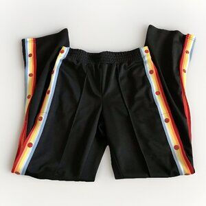 Vintage Rainbow Striped Tear-Away Snap Track Pants‎ Black SP Relaxed
